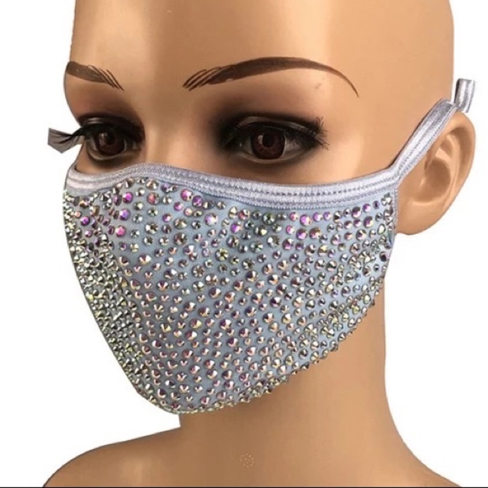 KIDS GRAY Rhinestone Bling Face Mask